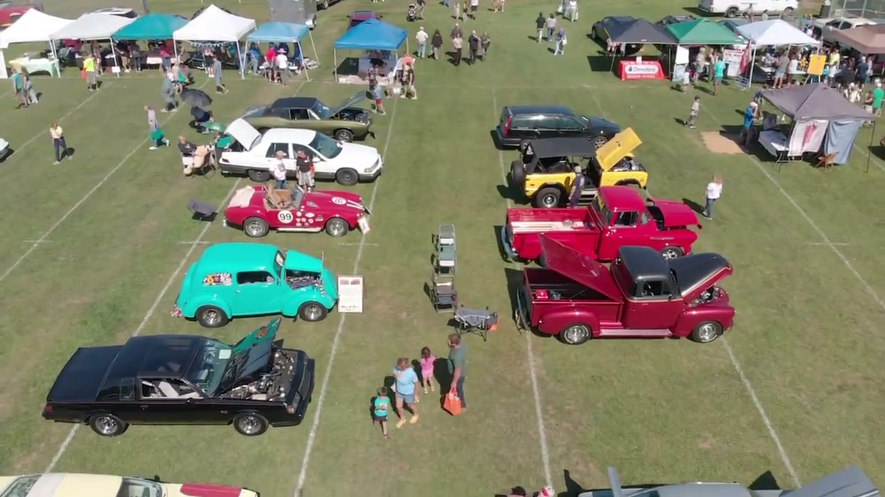 Drone view of classic car show